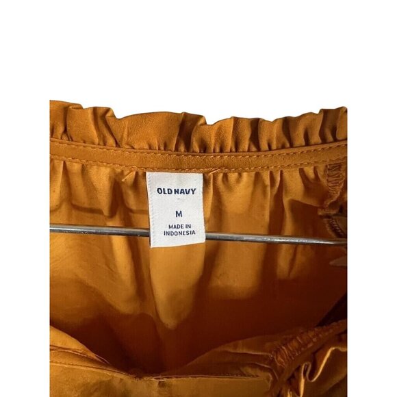 Old Navy Womens Caramel Brown Long Sleeve Peasant Dress Ruffle Hem Boho Casual S - Picture 3 of 4